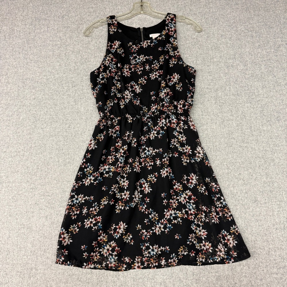 Xhilaration | Floral Sleeveless Dress | Small | Black | Elastic Waist Back Zip